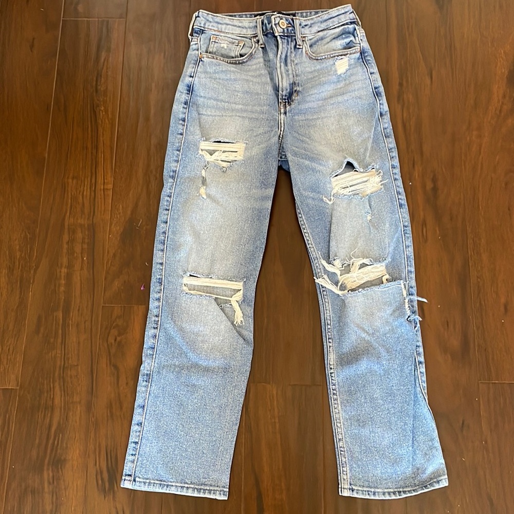 Hollister Medium Wash Vintage Straight Leg Jeans with Rips